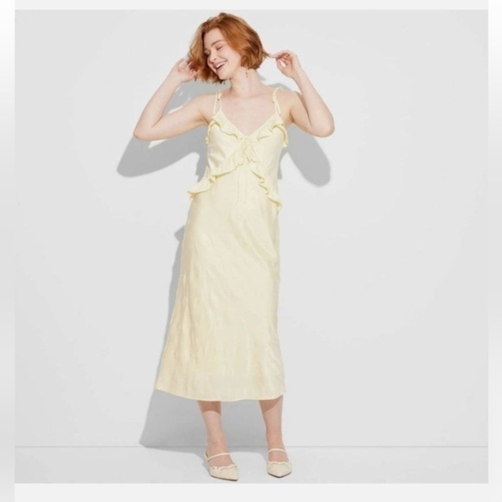 NWT WILD FABLE Light Yellow Women's Ruffle Maxi A-Line Dress